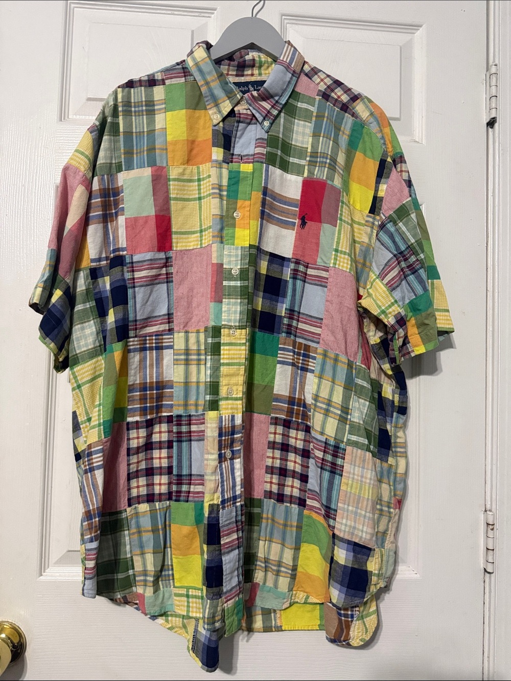 Vtg Polo Ralph Lauren Patchwork Short-Sleeve Madras Shirt Size XXL